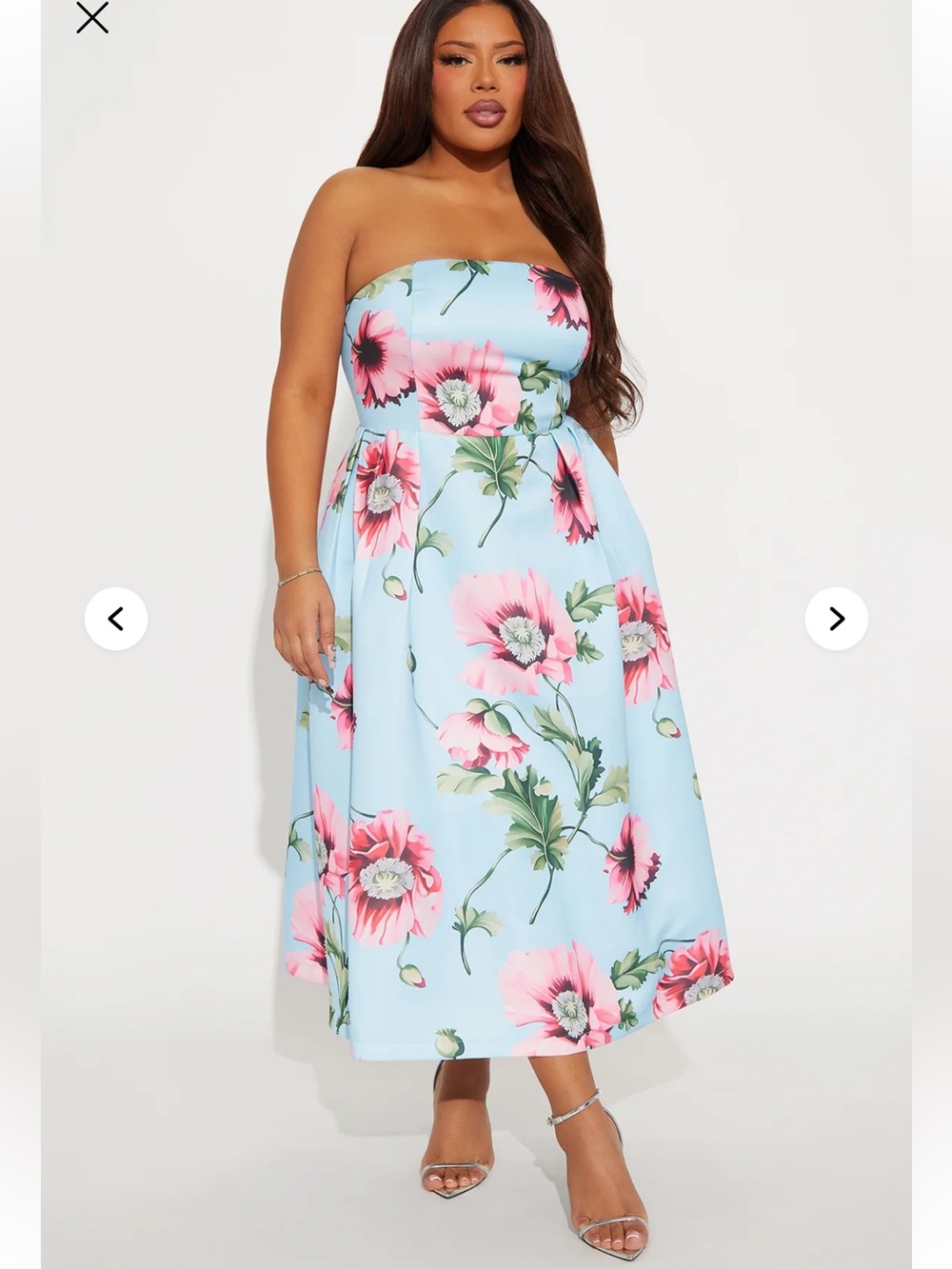NWT Fashion Nova Light Blue Strapless Floral Midi Dress